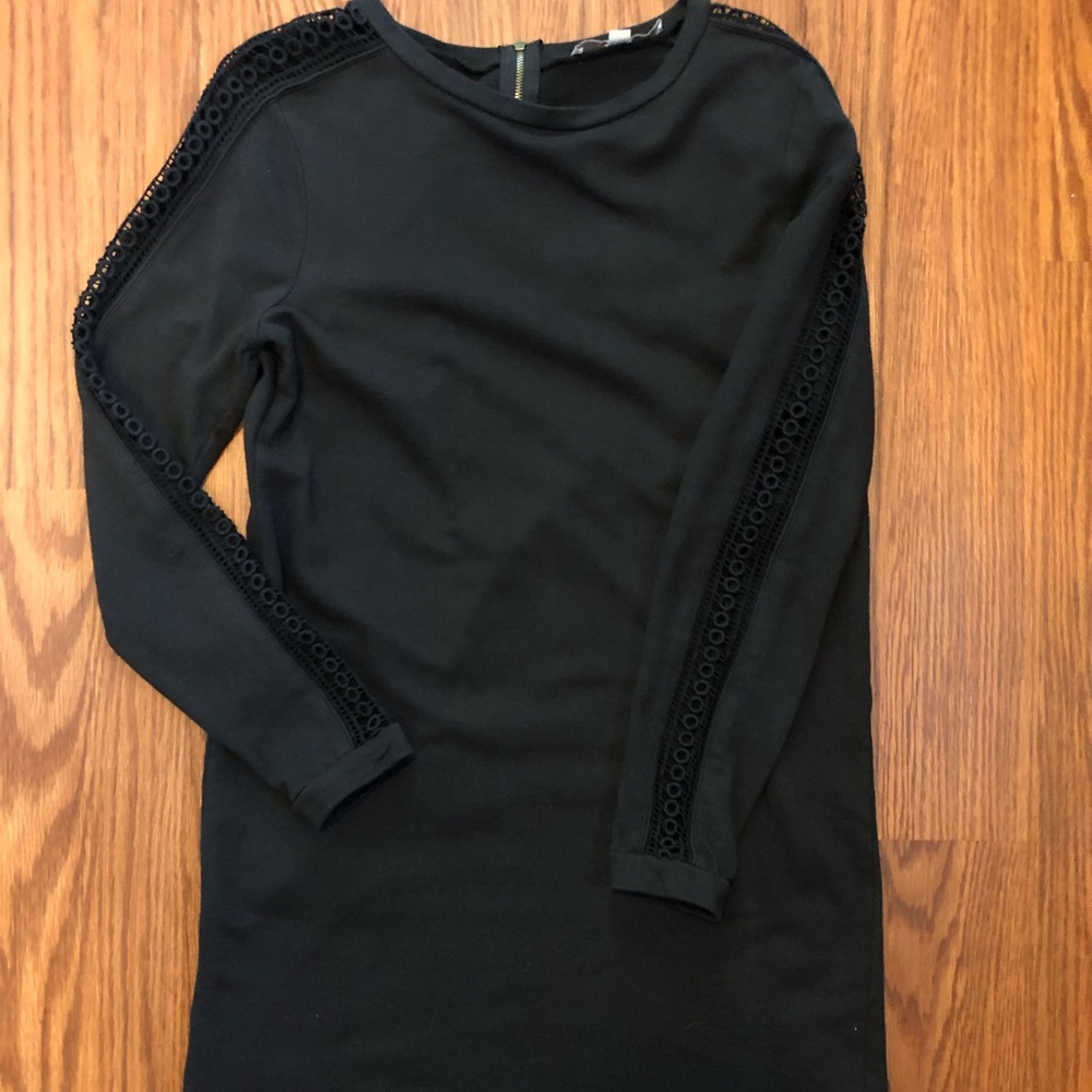 LOFT Black Sweater Dress w/ Lace Detailed Sleeves
